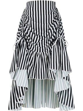 Women's Renaissance Steampunk High Low Victorian Striped White/Black Skirt